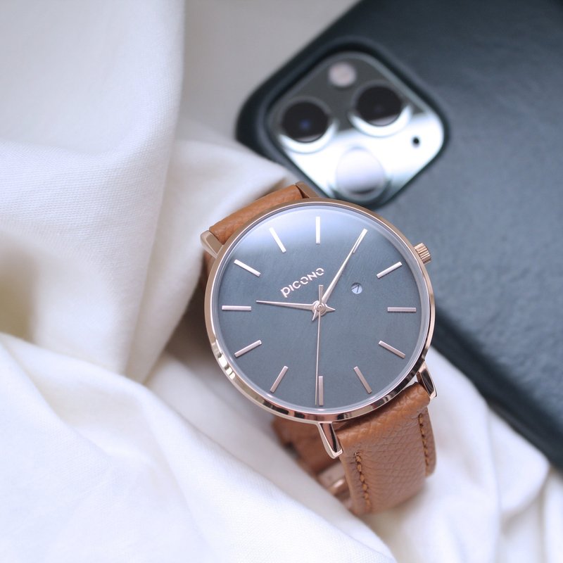 Siempre minimalist brown leather strap couple watch / SI-11001  Blue  Ladies - นาฬิกาผู้ชาย - วัสดุอื่นๆ 