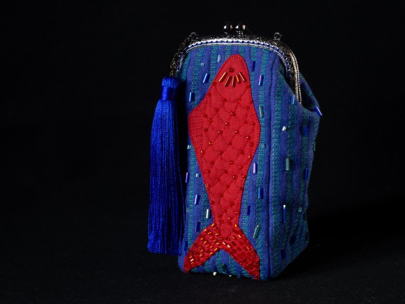 Red Fish Indigo Tarot Cards Case Blue Oracle Deck Pouch Tarot Deck Holder - อื่นๆ - ผ้าฝ้าย/ผ้าลินิน สีน้ำเงิน