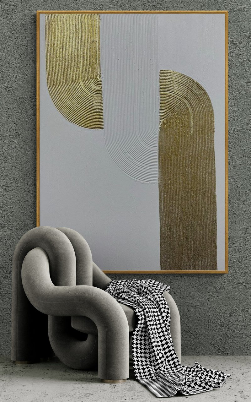 Large abstract oil painting on canvas with white texture and gold Original paint - 壁貼/牆壁裝飾 - 棉．麻 白色