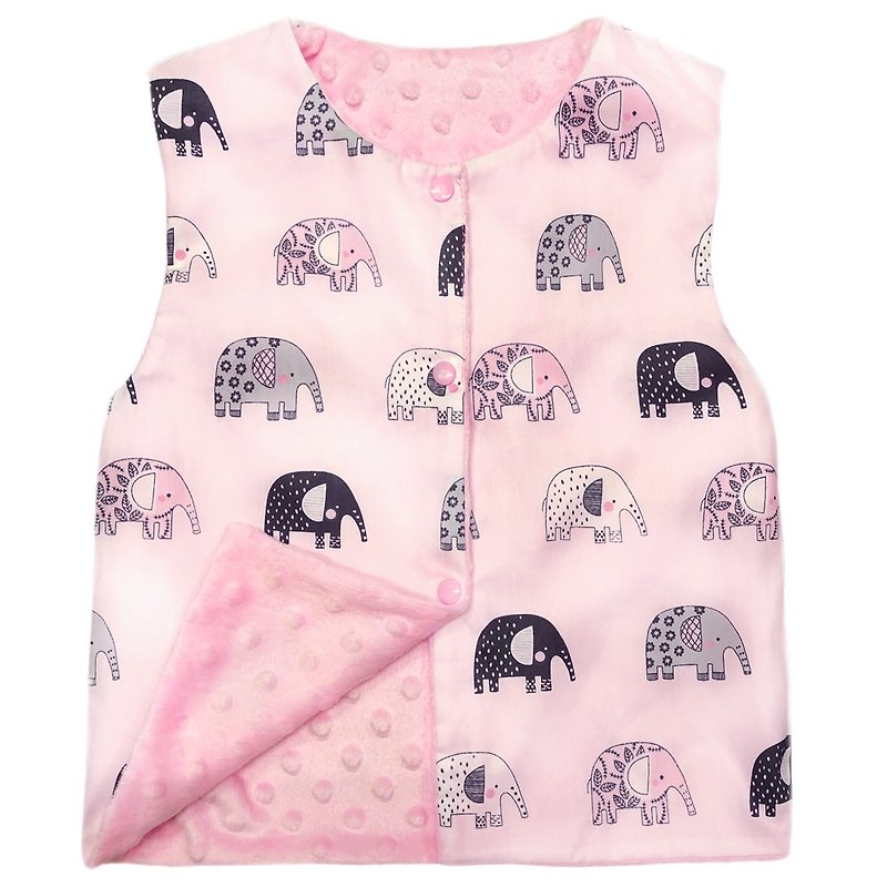 Minky點點 印花雙面背心 正反兩面穿 粉色大象 - 童裝外套 - 聚酯纖維 粉紅色