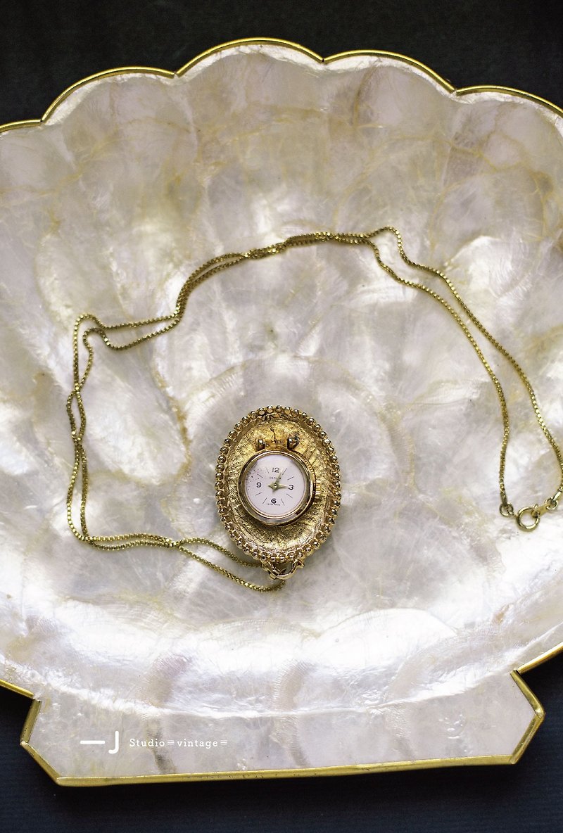 ENDURAスイスグリーン鉱石手巻き機械式時計懐中時計ネックレスアンティークジュエリーアンティーク時計 - ネックレス - その他の素材 ゴールド