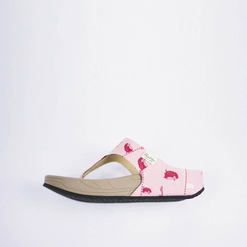 厚底夾腳室外拖 - 漫步一線間 - 櫻花粉 - 涼鞋 - 棉．麻 粉紅色