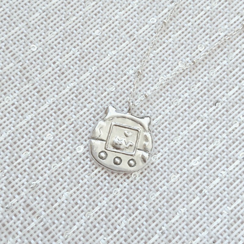Beep Beep Cat Tamagotchi 925 Sterling Silver Necklace - สร้อยคอ - เงินแท้ สีเงิน