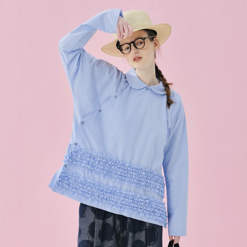 Blue Chinese Shirt/Tops - Women's Shirts - Cotton & Hemp Blue