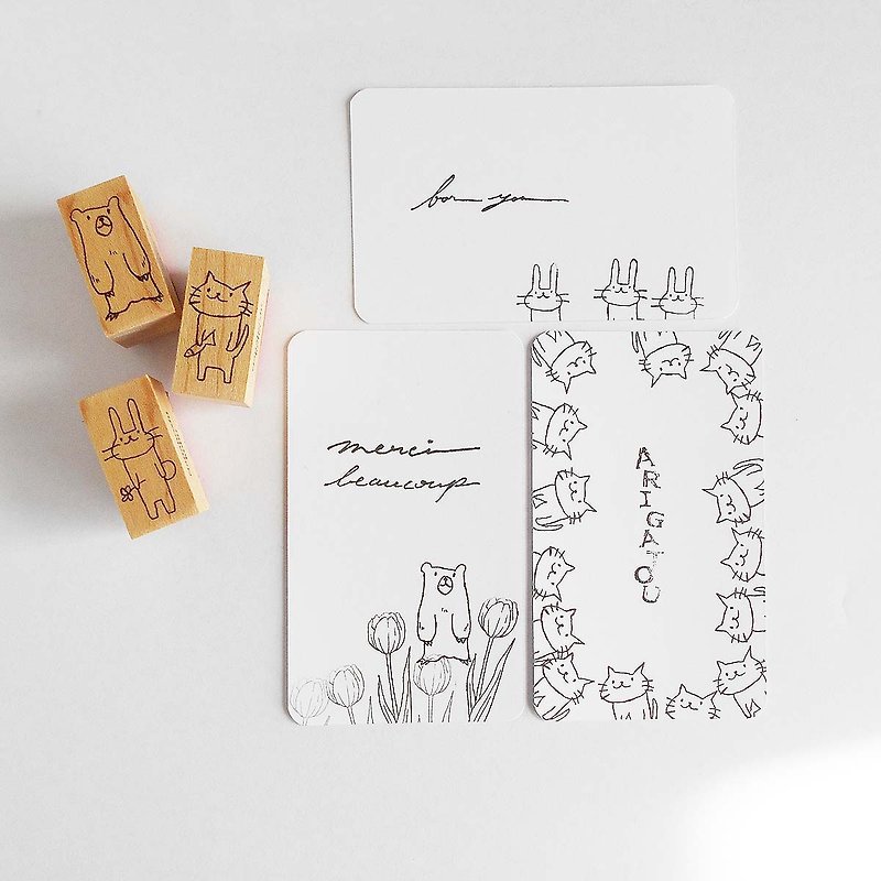 Bear, rabbit, cat, set of 3, one point stamp - Stamps & Stamp Pads - Wood Brown