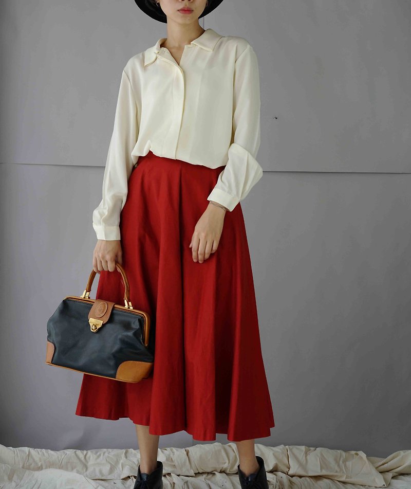 Treasure Hunting Vintage - French Vintage Cotton Skirt - กระโปรง - ผ้าฝ้าย/ผ้าลินิน สีแดง