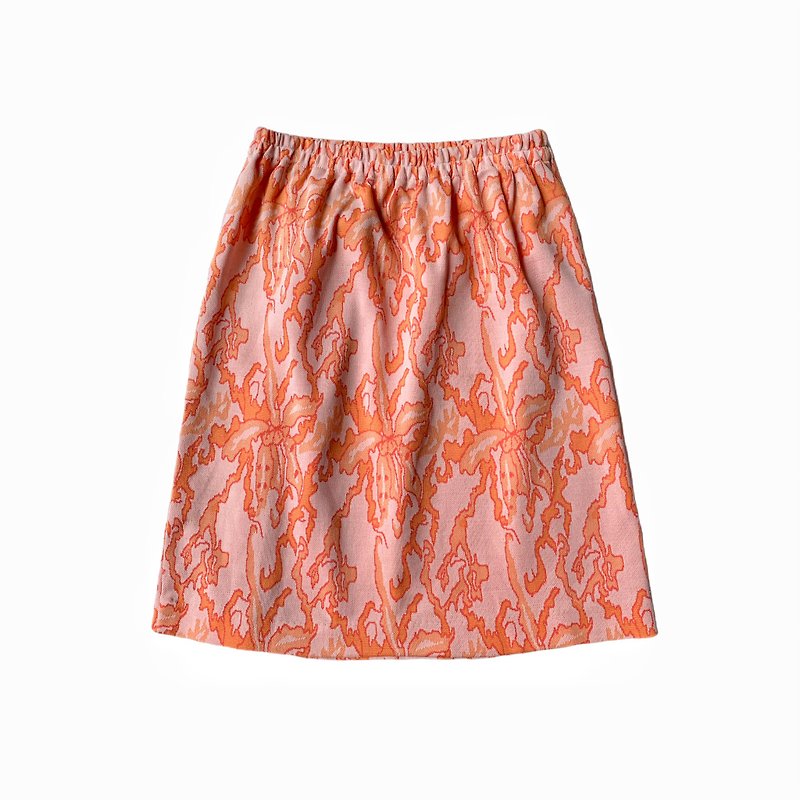 美國古著鮭魚粉橘提花半身裙 - 裙子/長裙 - 聚酯纖維 橘色