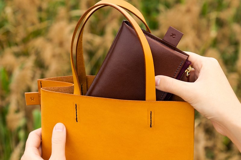 【包中包】A4 手提包+任一手拿包 筆電包 平板包 L型錢包 短夾 - 手提包/手提袋 - 真皮 橘色