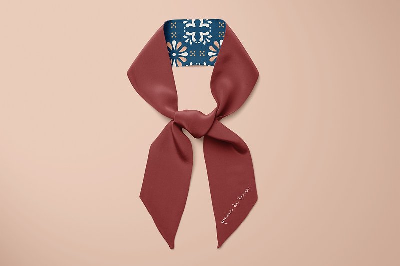 Night Wine silk scarf silk twilly 100% silk | 150x5cm - ผ้าพันคอ - ผ้าไหม สีแดง