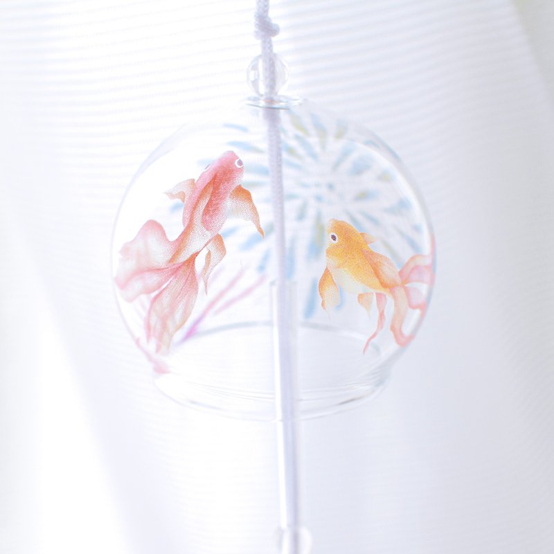 ゆらゆら風鈴〜空を泳ぐ金魚〜 - 扇子 - 玻璃 白色