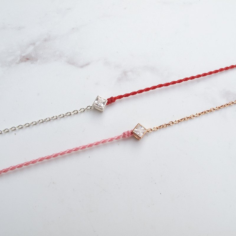 Big staff Taipa [manual creation] marriage line first line × rose gold × sterling silver × square diamond wax rope bracelet - สร้อยข้อมือ - เงินแท้ ขาว