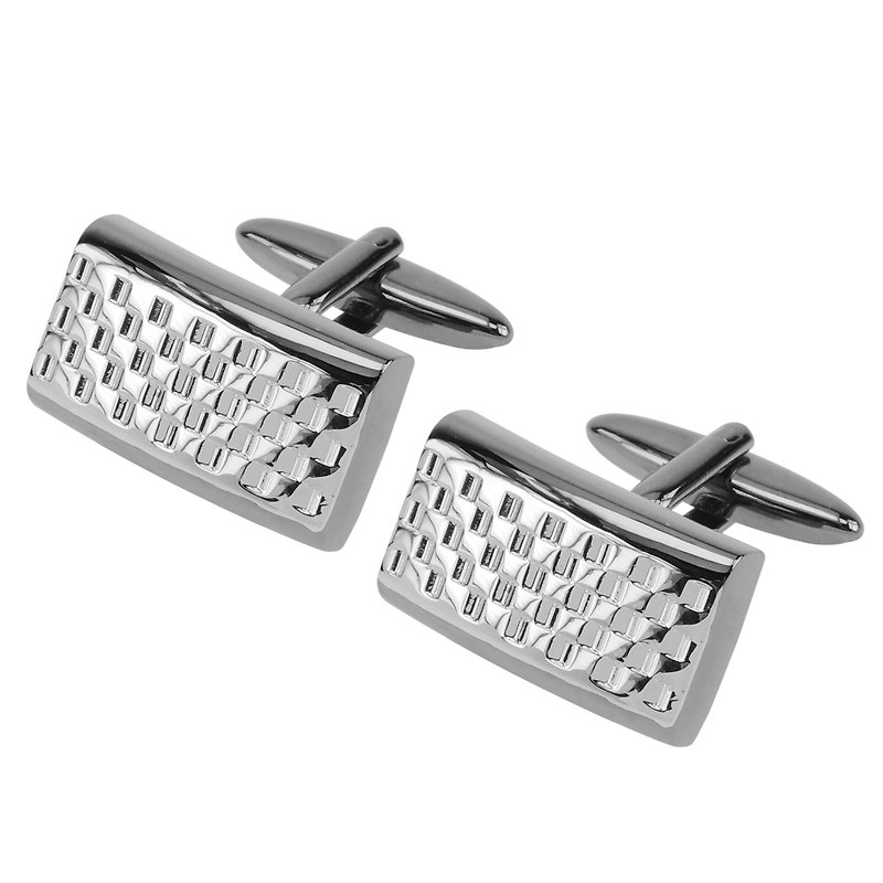 Gunmetal and Woven Silver Metal Cufflinks - Cuff Links - Other Metals Black