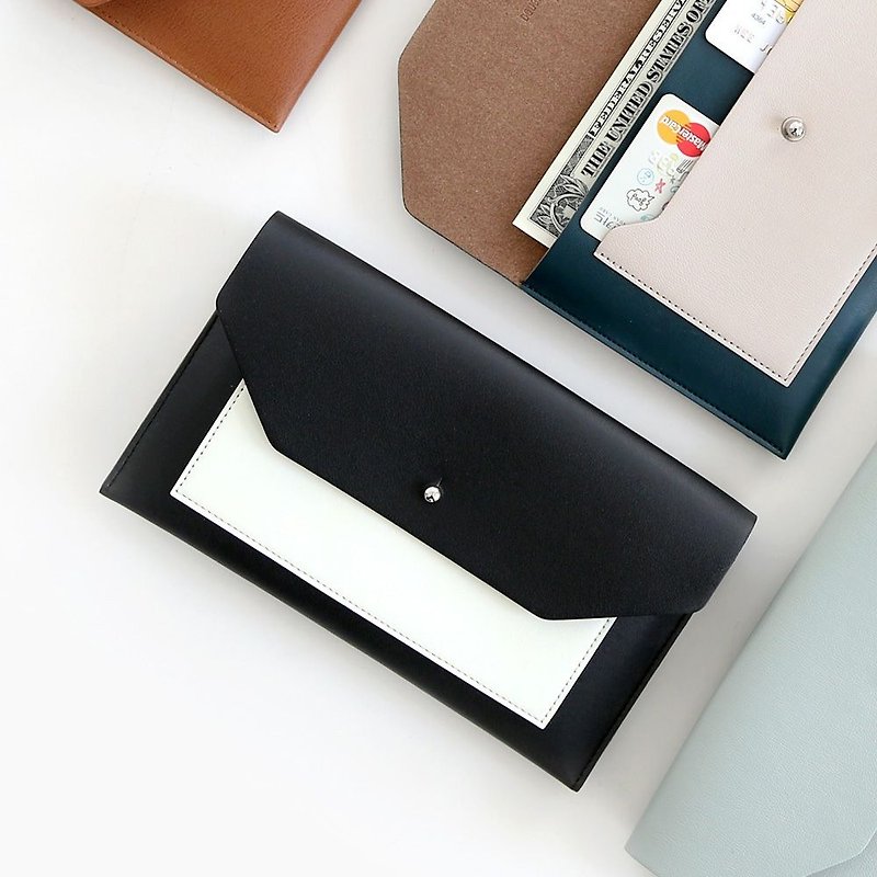 Funnymade adult storage double wallet - black and ivory, FNM35123 - กระเป๋าสตางค์ - หนังแท้ สีดำ