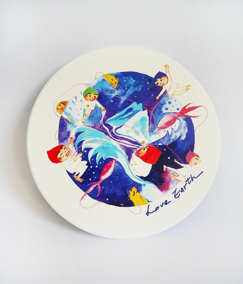 Love earth | Love earth | ceramic absorbent coaster coaster - Coasters - Pottery Multicolor