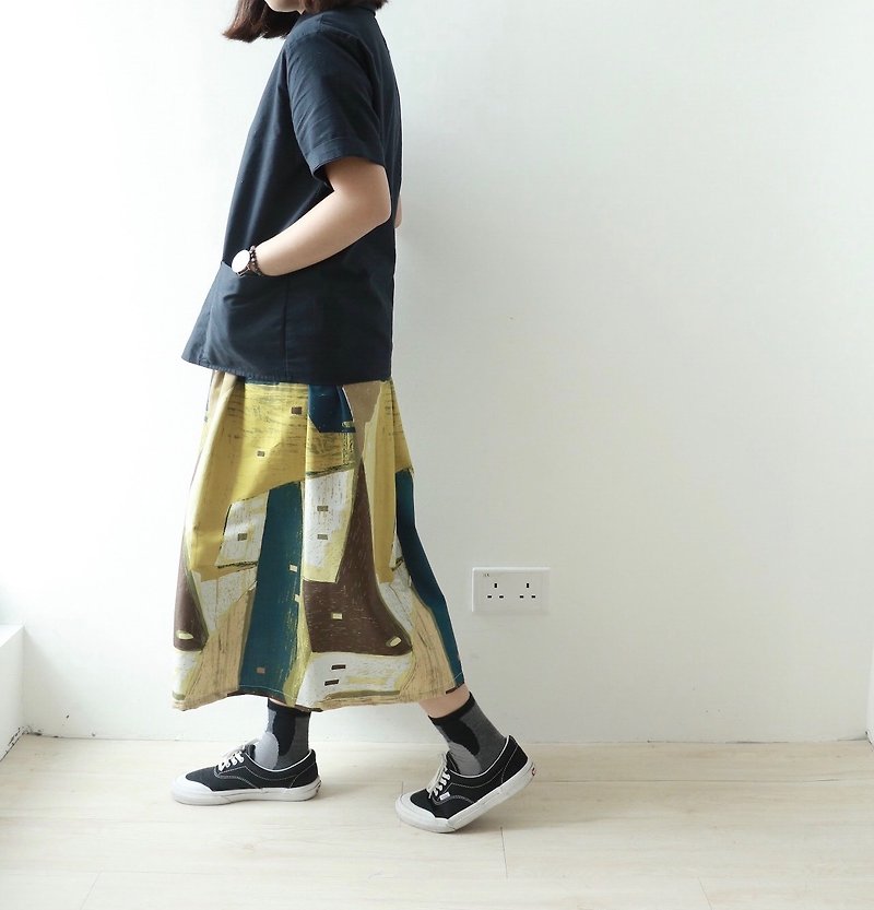 Abstract skirt - กระโปรง - ผ้าฝ้าย/ผ้าลินิน สีเหลือง