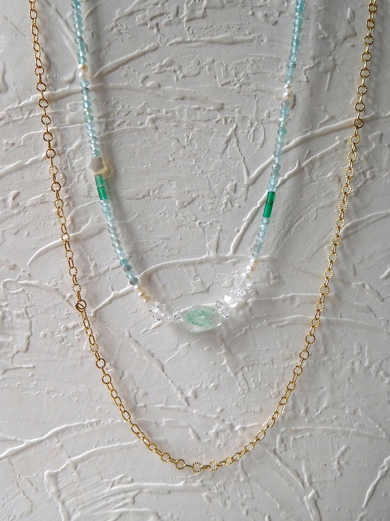 Lichen Shi Hai Lan Bao special double long chain - Necklaces - Gemstone Blue