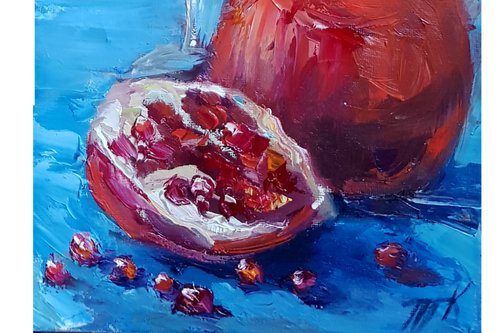 ザクロ ワイン油絵 オリジナル アート スケッチ油絵作品 静物画