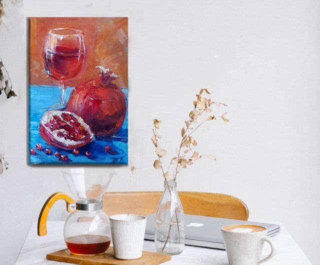 ザクロ ワイン油絵 オリジナル アート スケッチ油絵作品 静物画