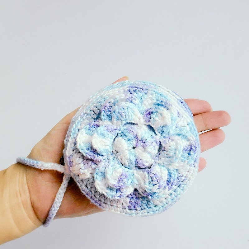 フラワーケーキに - スカイブルーかぎ針編みの綿ウールラムウール糸夏パッケージ - 財布 - ウール ブルー