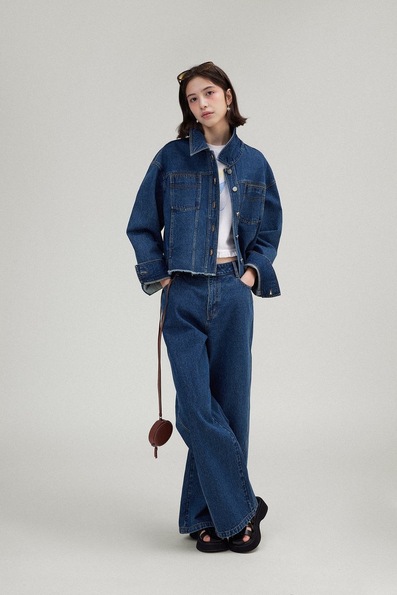 clean-fit 高密原牛仔夾克外套 背心牛仔褲套裝 - 女上衣/長袖上衣 - 其他材質 藍色