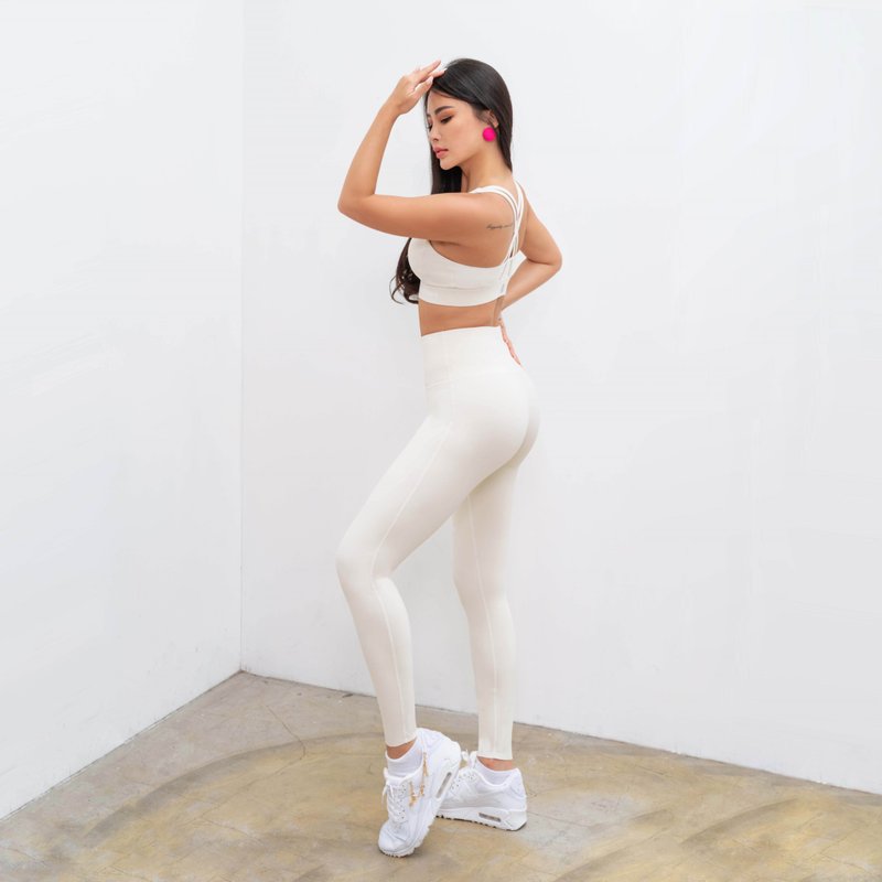 AM ME Stay Peachy Lycra feel free high sport leggings (Cream White) - Women's Sportswear Bottoms - Polyester 