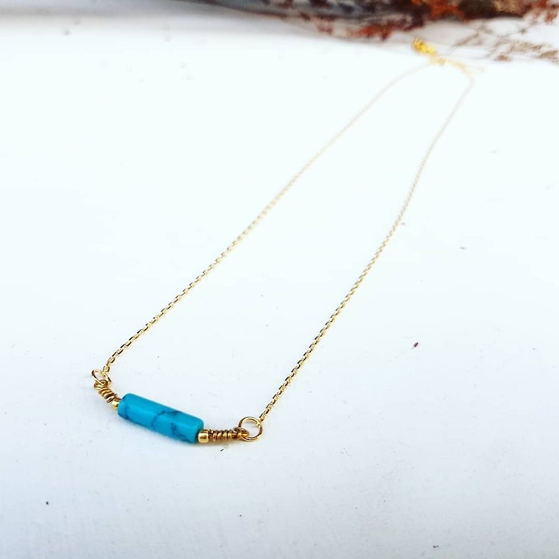 Copper hand made _Turkish blue white stone cylindrical clavicle short (neck) chain series _ short necklace _ clavicle chain - Necklaces - Jade Blue
