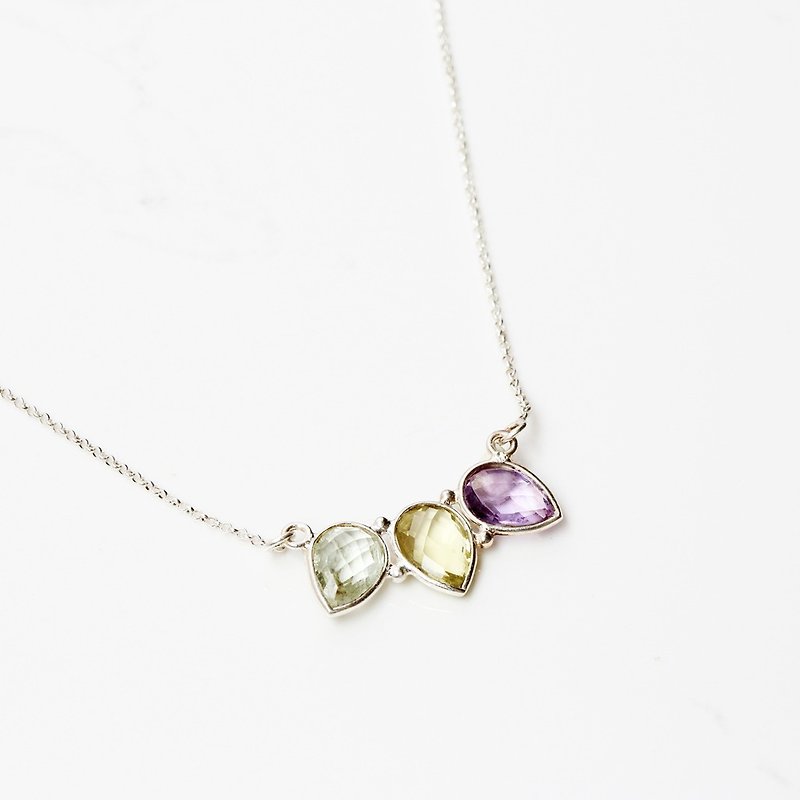 Tricolor Natural Crystal s925 sterling silver necklace Valentine's Day gift - สร้อยคอ - คริสตัล สีม่วง
