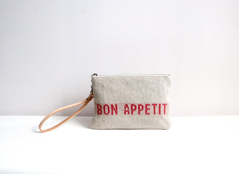 BON APPETIT亞麻手拿包 - 法國亞麻 / 收納包 / 萬用 - 手拿包 - 棉．麻 卡其色