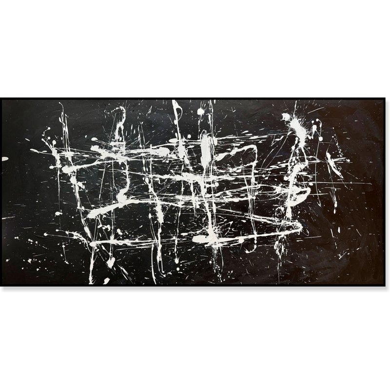 Large Abstract Painting Black And White Canvas Wall Art Minimalist Drip Painting - ตกแต่งผนัง - อะคริลิค สีดำ