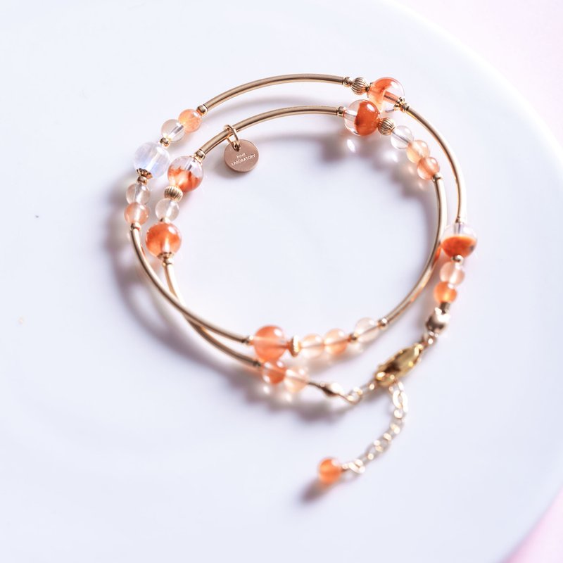 Red Rutilated Quartz, Moonstone, 14K Gold Filled Findings Bracelet - สร้อยข้อมือ - เครื่องประดับพลอย สีส้ม