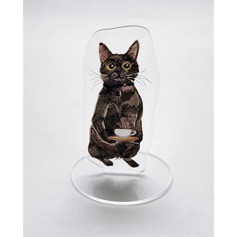 Have a Cup of Tea/Cat Pump Acrylic Stand-Black Cat Serving Tea Style - Items for Display - Acrylic 