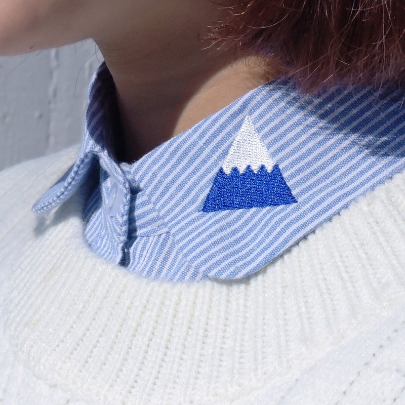 小小山脈領 x 刺繡細細條紋襯衫－兩色 - 女襯衫 - 其他材質 藍色