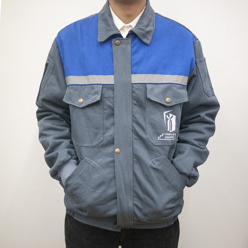 企業工作外套 工作服 作業服 藍 灰 古著 二手 工裝 硬挺厚實 - 男夾克/外套 - 棉．麻 藍色