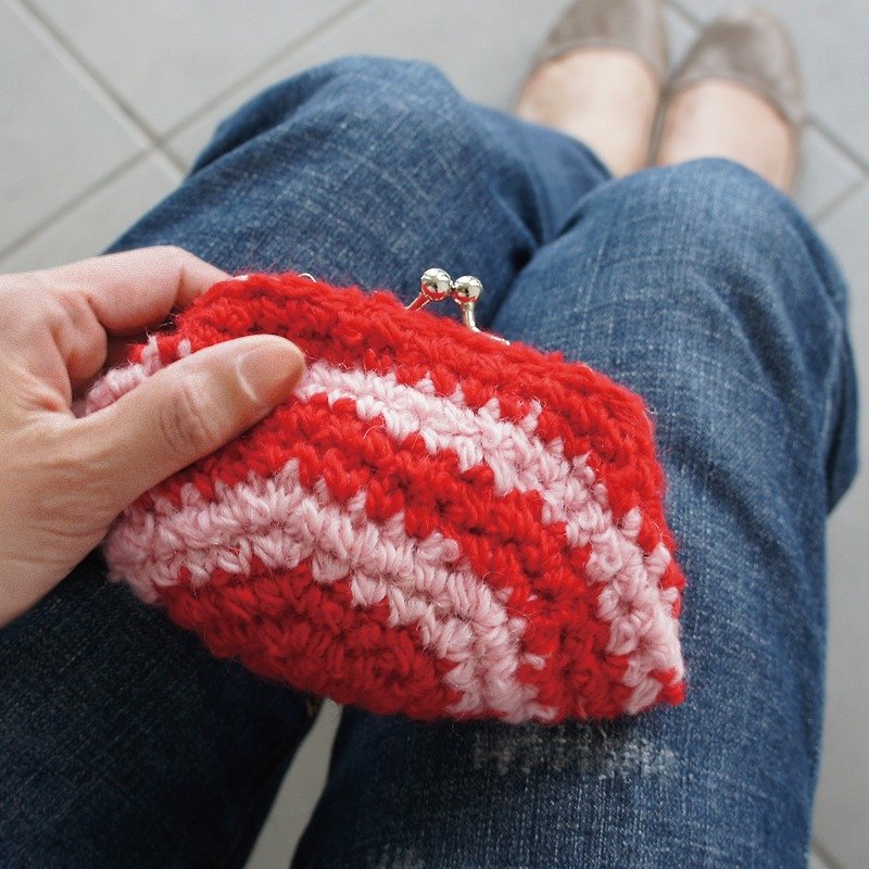 crochet porch / ♪ buffalo ♪ It is larger than usual POP mouthful (both cup rectangle · red pink · C274) - กระเป๋าเครื่องสำอาง - วัสดุอื่นๆ สีแดง