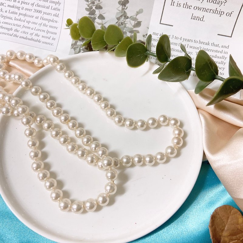 [Western Antique Jewelry] American Elegant Pearl Chain Long Necklace - Necklaces - Precious Metals White