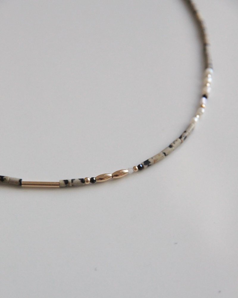 ORE – Dalmatian - 斑點石珍珠黑曜石髮晶 – 美製注金項鍊 - 項鍊 - 半寶石 金色