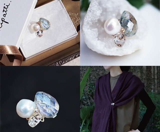 ラブラドライト水晶とマーキス水晶、真珠のブローチ Cordelia - ショップ Lipatti ブローチ - Pinkoi