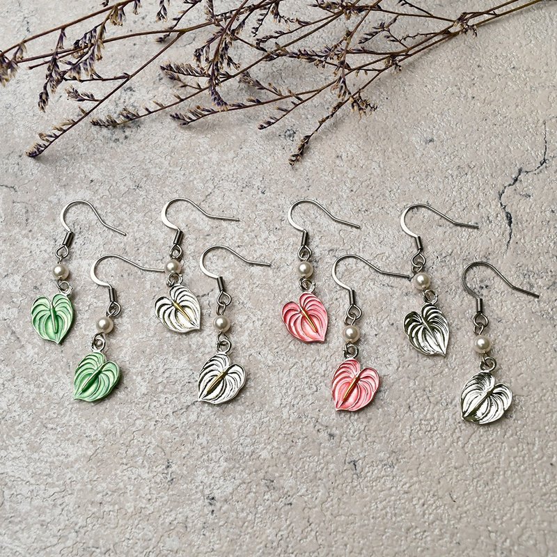 Flaming Heart Flamingo Necklace/Earrings/Bracelet (Fortune Bag Zone) - สร้อยคอ - ทองแดงทองเหลือง สีเงิน