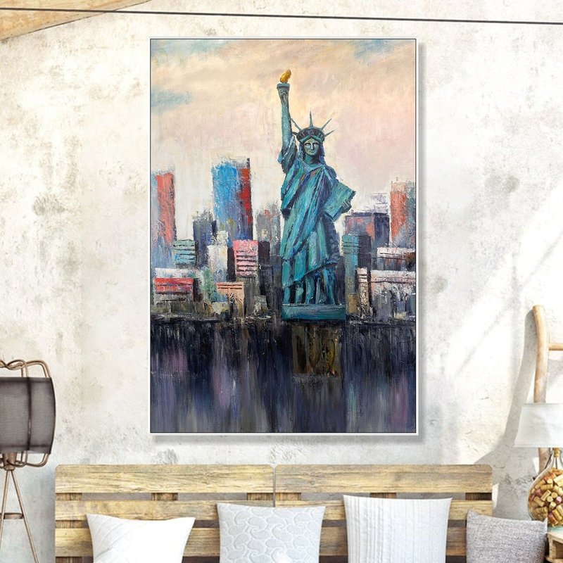 Statue of Liberty Painting City Skyline Painting New York City Painting - ตกแต่งผนัง - อะคริลิค หลากหลายสี