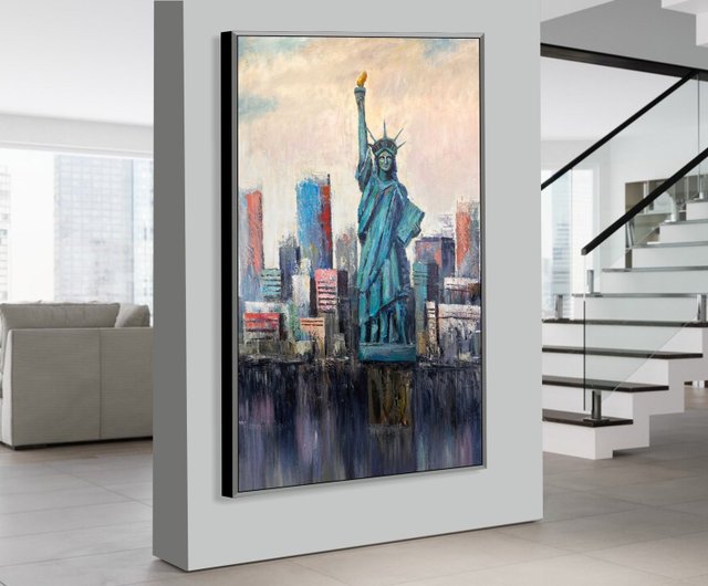 自由の女神像の絵画 都市のスカイラインの絵画 ニューヨーク市の