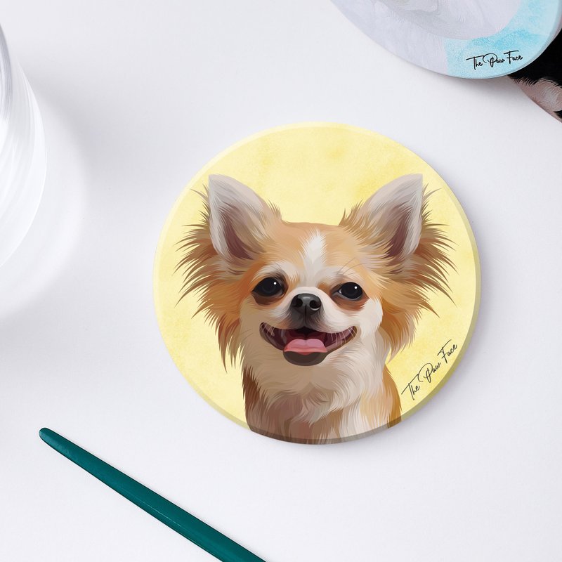 啡色芝娃娃 吉娃娃 狗狗-圓型陶瓷吸水杯墊/動物/居家用品 - 杯墊 - 陶 