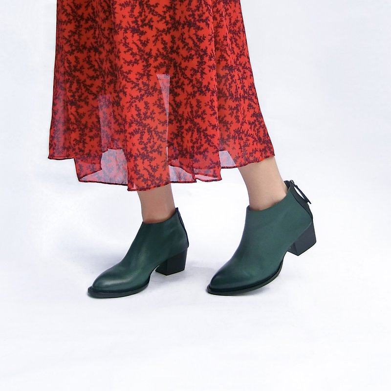 Thick leather ankle boots | | Geneva old city solo green || 8184 - Women's Booties - Genuine Leather Green