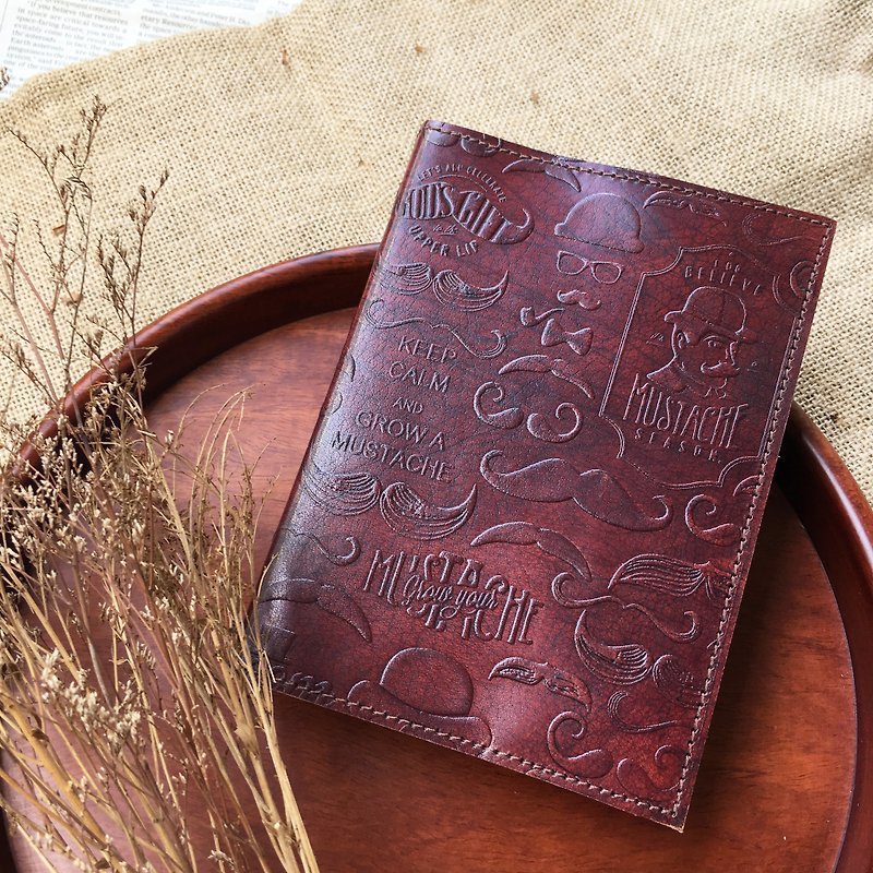India Handmade Leather Embossed Journal- Mustache style - Notebooks & Journals - Paper Brown