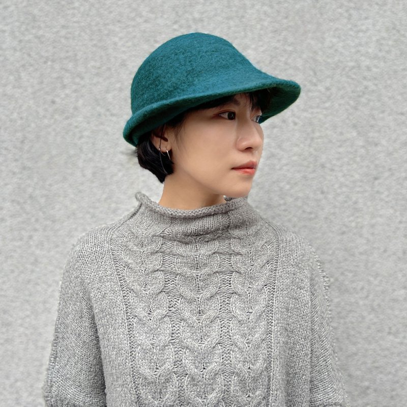 Wool felt breton hat_Teal Blue - Hats & Caps - Wool Blue