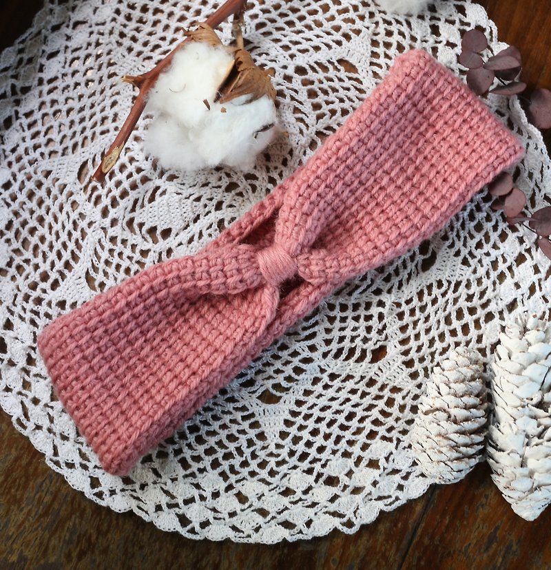手作り - ラブピンクバタフライ - ウール手織りヘッドバンド - ヘアアクセサリー - ウール ピンク
