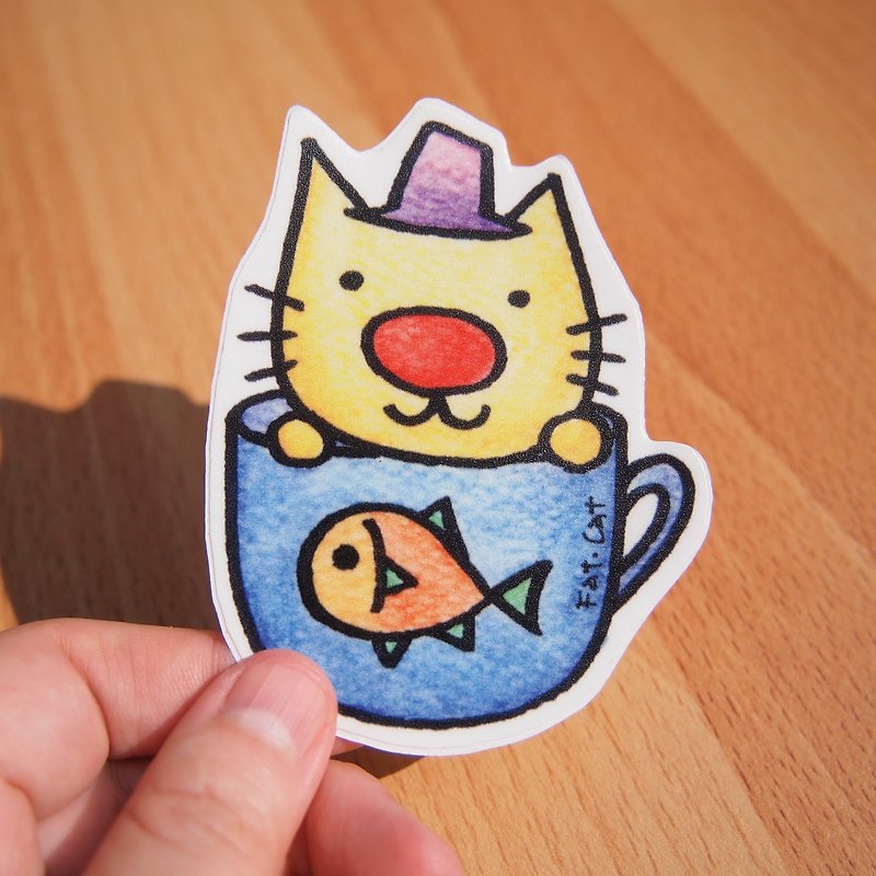 CATxKUMA waterproof stickers - cup Cat - Stickers - Paper Multicolor
