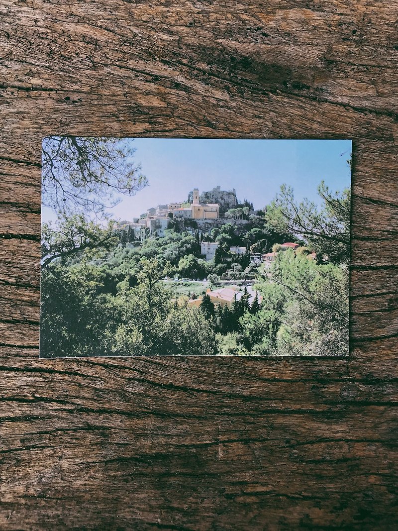 Scenery of the world. Small town in southern France overlooking the mountain city photography postcard green island - Cards & Postcards - Paper 