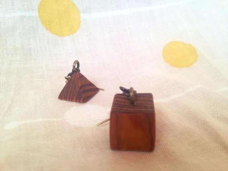 triangle and square earrings - Earrings & Clip-ons - Wood Brown