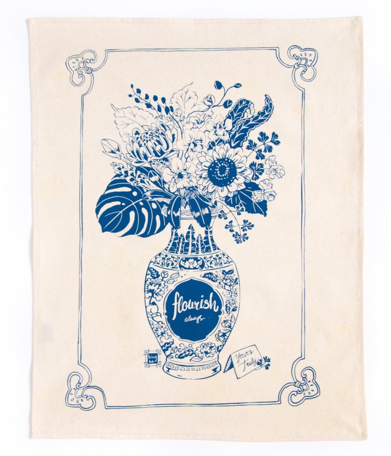 Flourish Tea Towel - 毛巾/浴巾 - 棉．麻 藍色