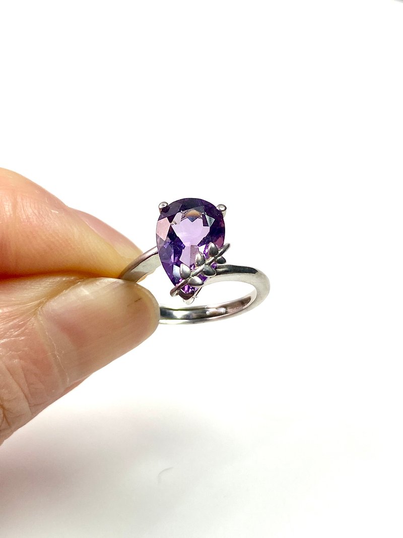 巴西天然紫水晶橄欖枝造型戒指銀色 - 戒指 - 水晶 紫色
